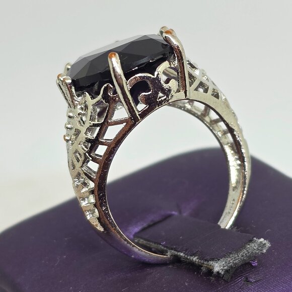 Stunning Oval Faceted Purple Stone Silver Filigree Victorian Style Ring - SZ 7 - Picture 6 of 13